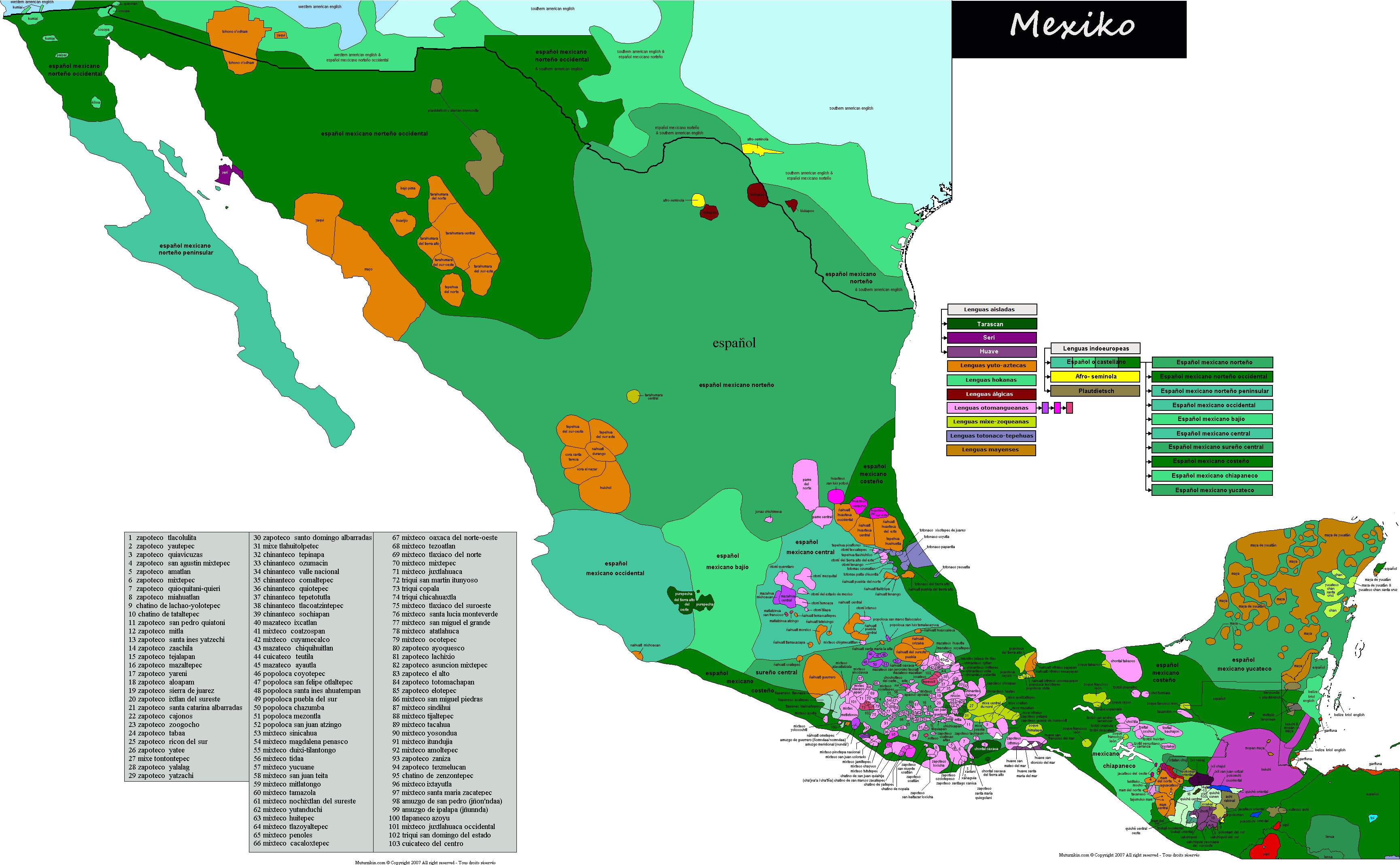 Linguistic Map Of Mexico [3464×2148] - Mapa De Familias Linguisticas En Mexico (3464x2148), Png Download