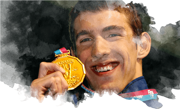 04 Michael Phelps Con Una Medalla De Oro Tras Batir - Question (750x474), Png Download