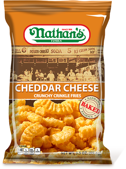 Cheddar Cheese Crunchy Crinkle Fries - Nathan's Famous (527x600), Png Download