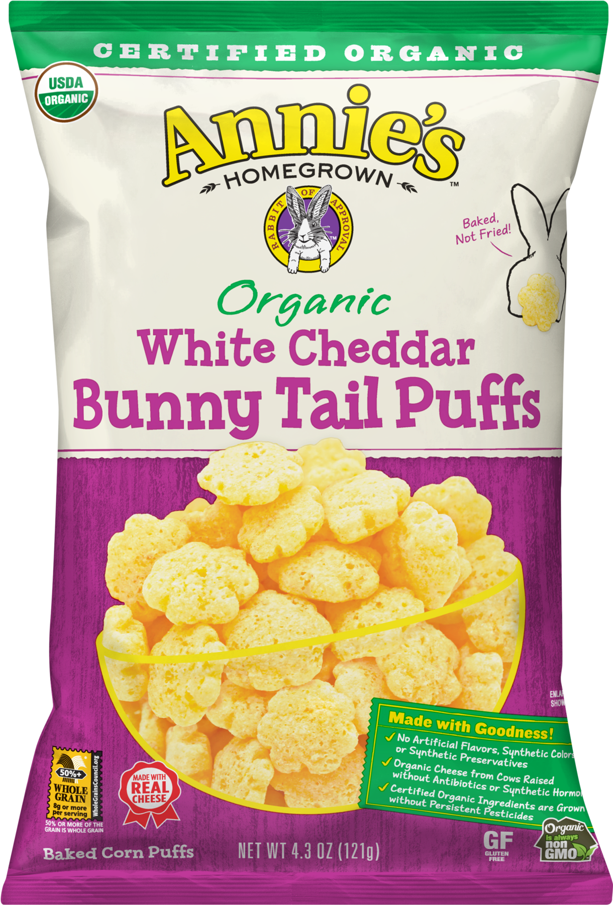 Annie's Homegrown Organic White Cheddar Bunny Tail - Annie's White Cheddar Puffs (1800x1800), Png Download