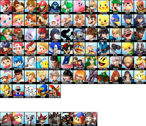 Ultimate Full Roster And Dlc - Super Smash Bros Ultimate Full Roster (576x495), Png Download