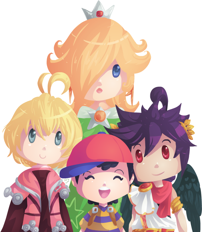 Ness, Rosalina, Shulk And Dark Pit - Cartoon (724x826), Png Download