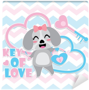 Cute Puppy Gets Heart Padlock And Key Vector Cartoon - Padlock (400x400), Png Download