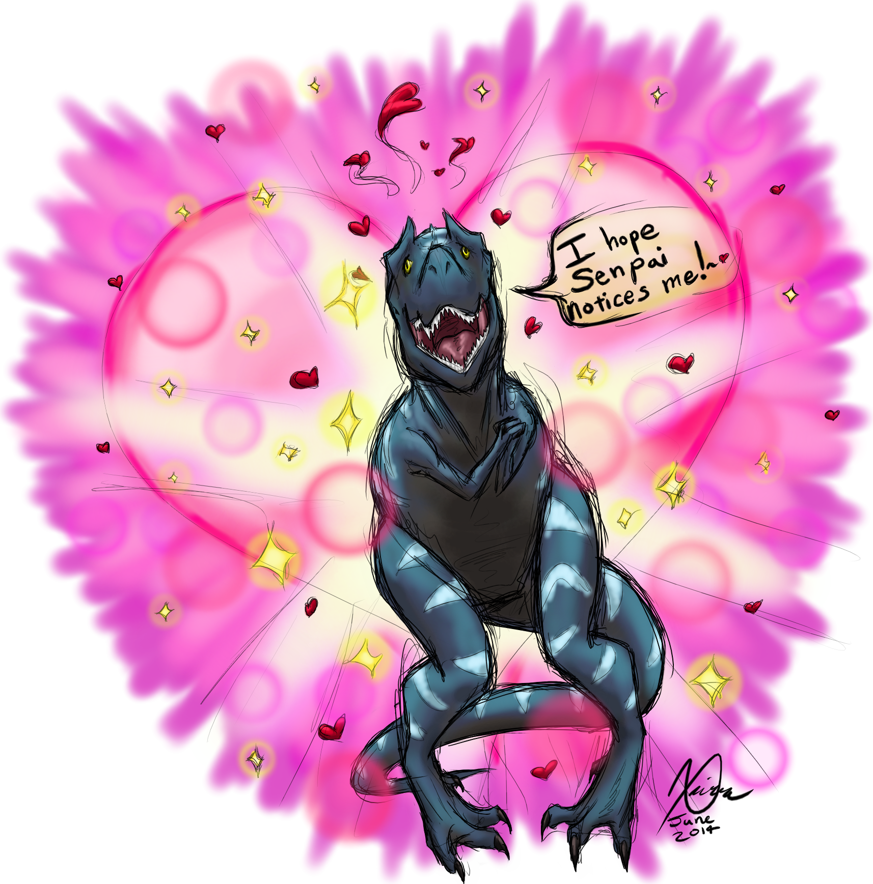 Notice Me, Senpai - Notice Me Senpai Dinosaur (1714x1737), Png Download