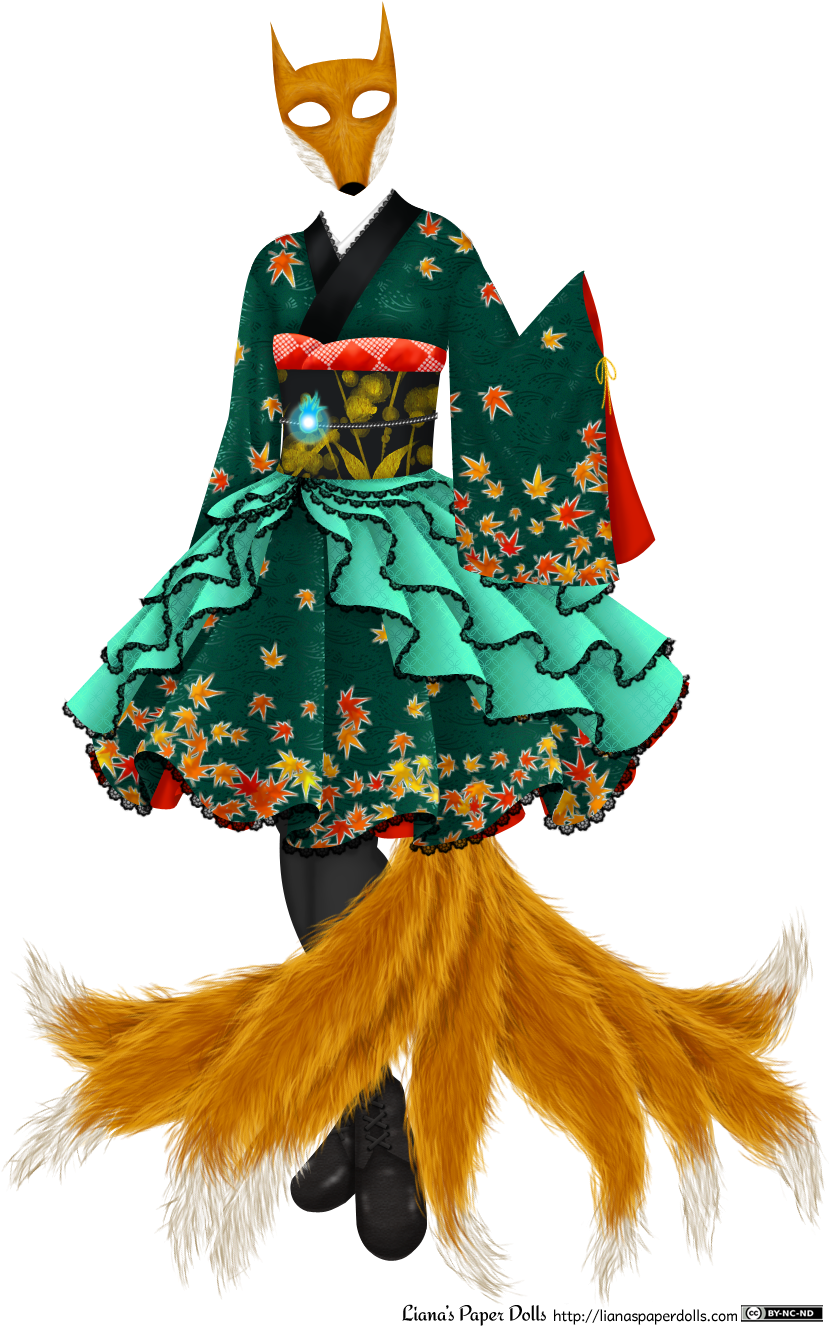 A Knee-length Teal Green Dress With A Fox Mask And (829x1360), Png Download