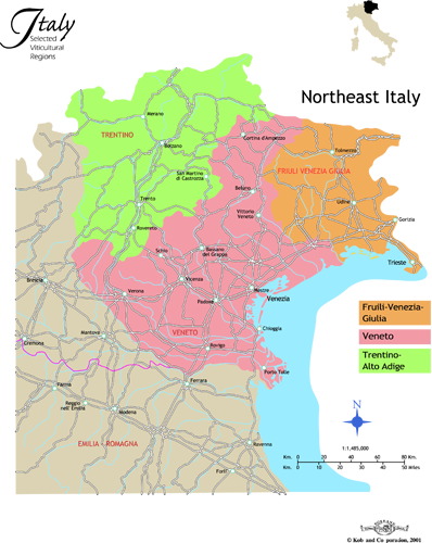 Maps Map Of Northeast Italy - North East Italy Wine Map (398x500), Png Download