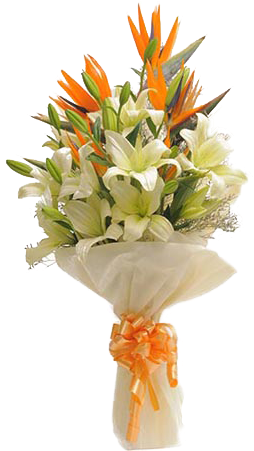 Mix Flowers Bunch Of Birds Of Paradise & Asiatic Lilies - Lilies And Birds Of Paradise (450x450), Png Download