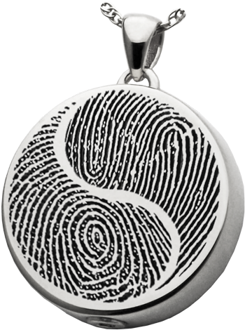 Silver Round 2 Fingerprints Yin Yang Jewelry With Compartment - Yin Yang Fingerprint Round Solid 14k Gold Cremation (500x500), Png Download