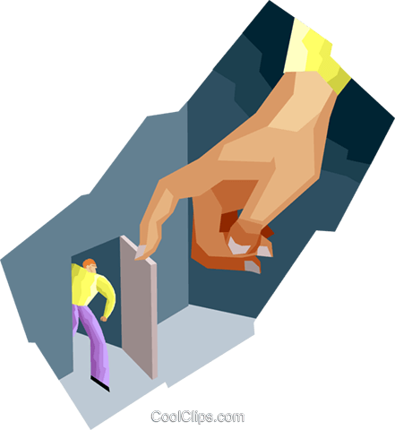 Big Hand Opening Door For Little Man Royalty Free Vector - Man Opening Door Illustration (441x480), Png Download
