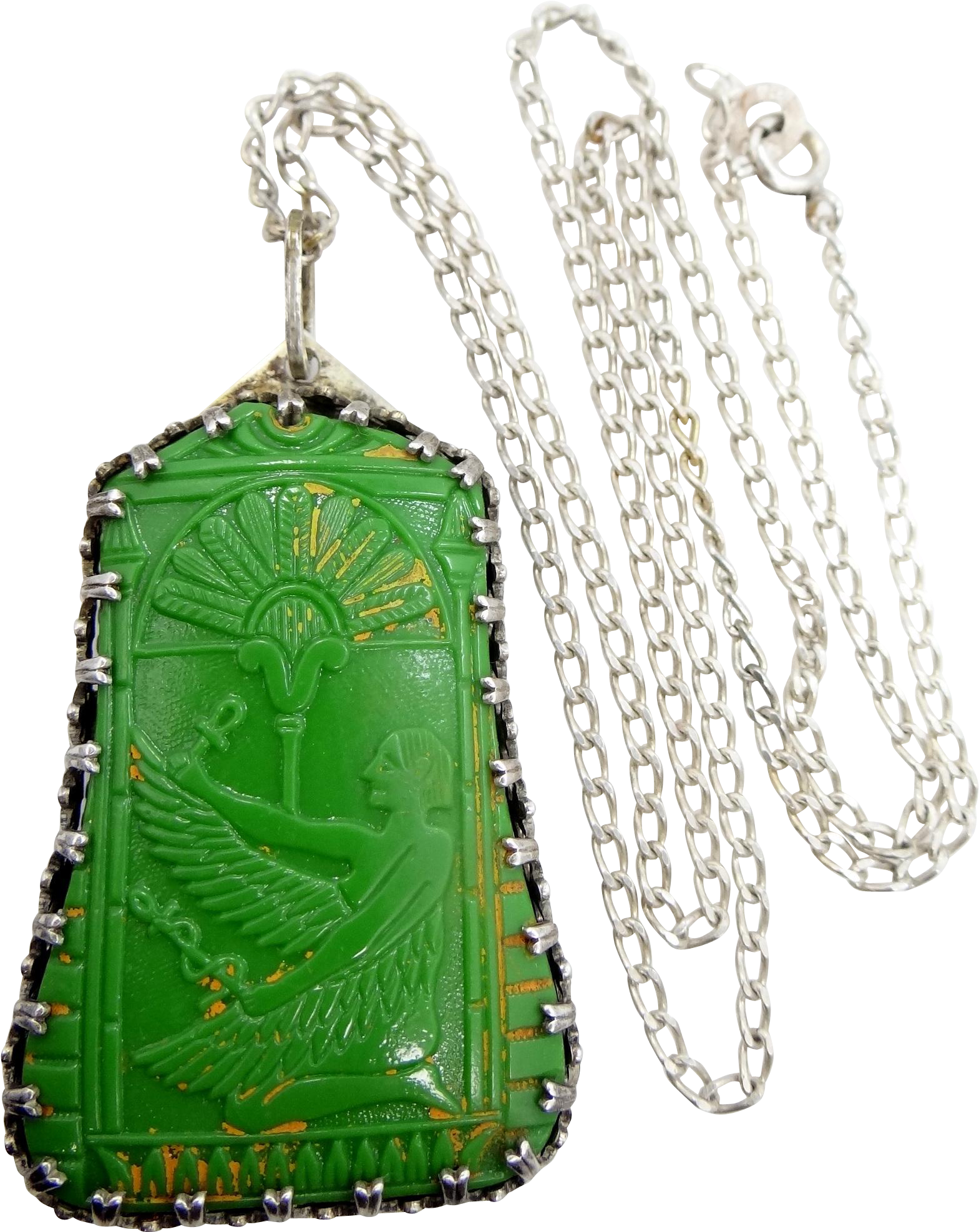 Precious Lord Of The Rings Pendant Necklace - Rare Max Neiger Sterling And Green Glass Egyptian Necklace (1973x1973), Png Download