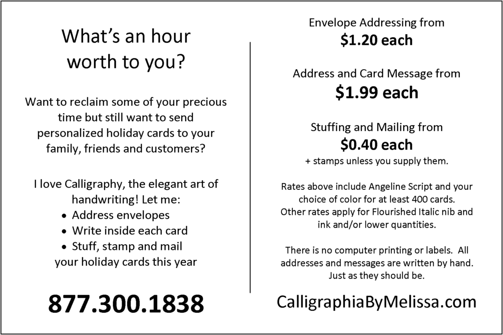 Order Holiday Card Addressing Now - Calligraphia By Melissa (1024x683), Png Download