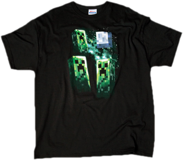 Minecraft - T-shirt-minecraft-three-creeper-moon (644x565), Png Download