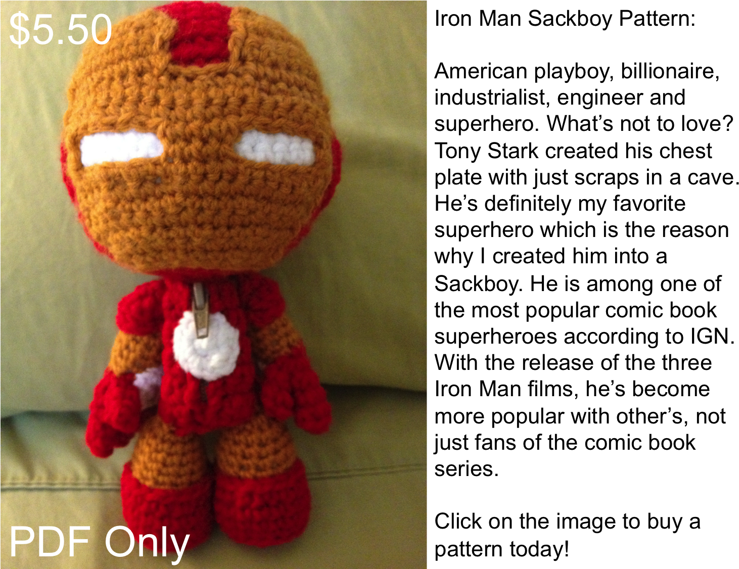 Amigurumi Iron Man Sackboy (1500x1130), Png Download