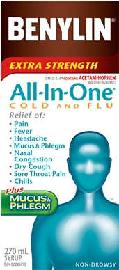 Benylin All In One Cold And Flu Syrup - Benylin All In One (370x494), Png Download
