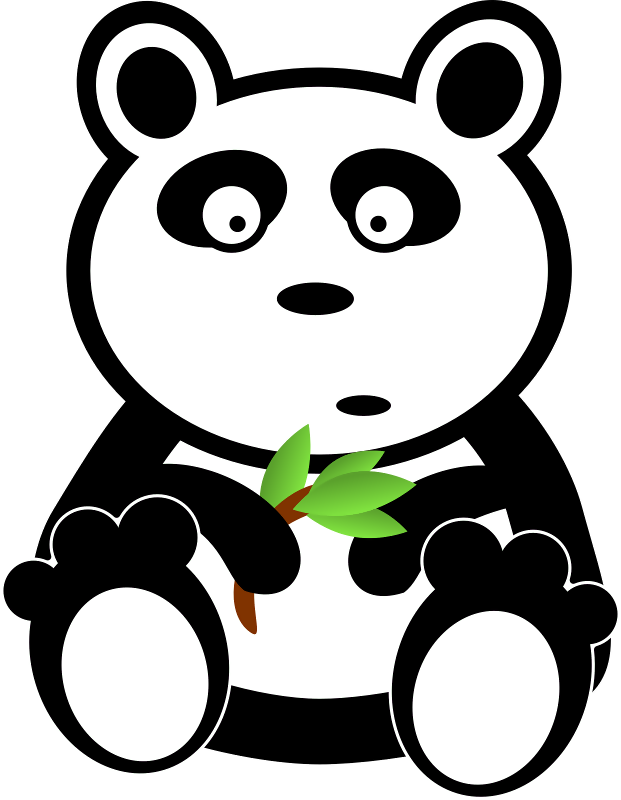 Pandas And Bamboo Leaves - Panda Clipart Black And White Png (621x800), Png Download