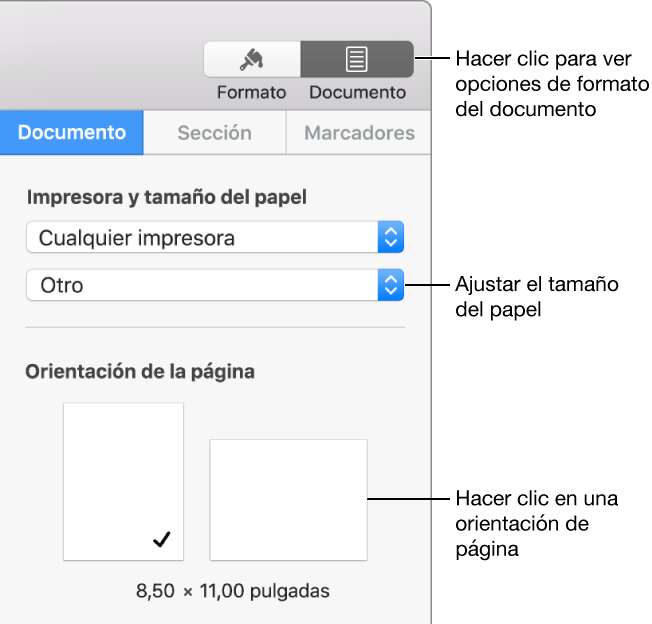 Controles Para Ajustar La Orientación Y El Tamaño Del - Colocar Margem No Mac (652x624), Png Download