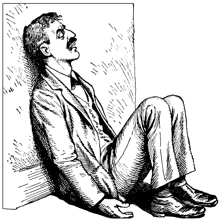 Person Sitting Against Wall Drawing (699x700), Png Download