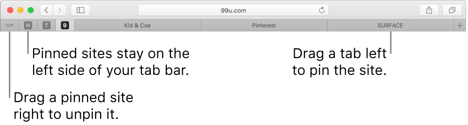 Pinned Sites In The Safari Tab Bar - Tab Bar Apple Mac (934x250), Png Download