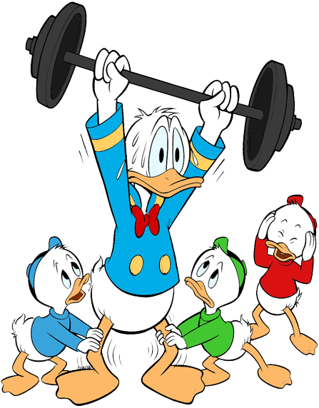 Goofy Goofy, Pluto Donald Duck Lifting Weights, Huey, - Donald Duck Lifting Weights (447x572), Png Download