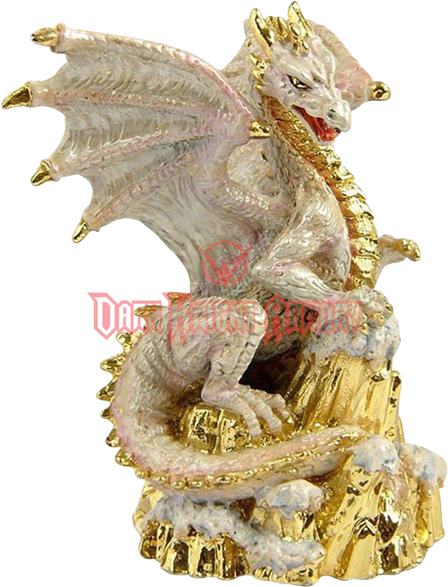 White And Golden Snowy Dragon Statue - White Dragon On Top Of A Snowy Peak Sculpture (850x850), Png Download