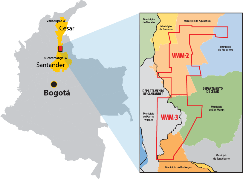 The Area Includes Parts Of The Cesar And Santander - Colombia Map Vector (825x609), Png Download