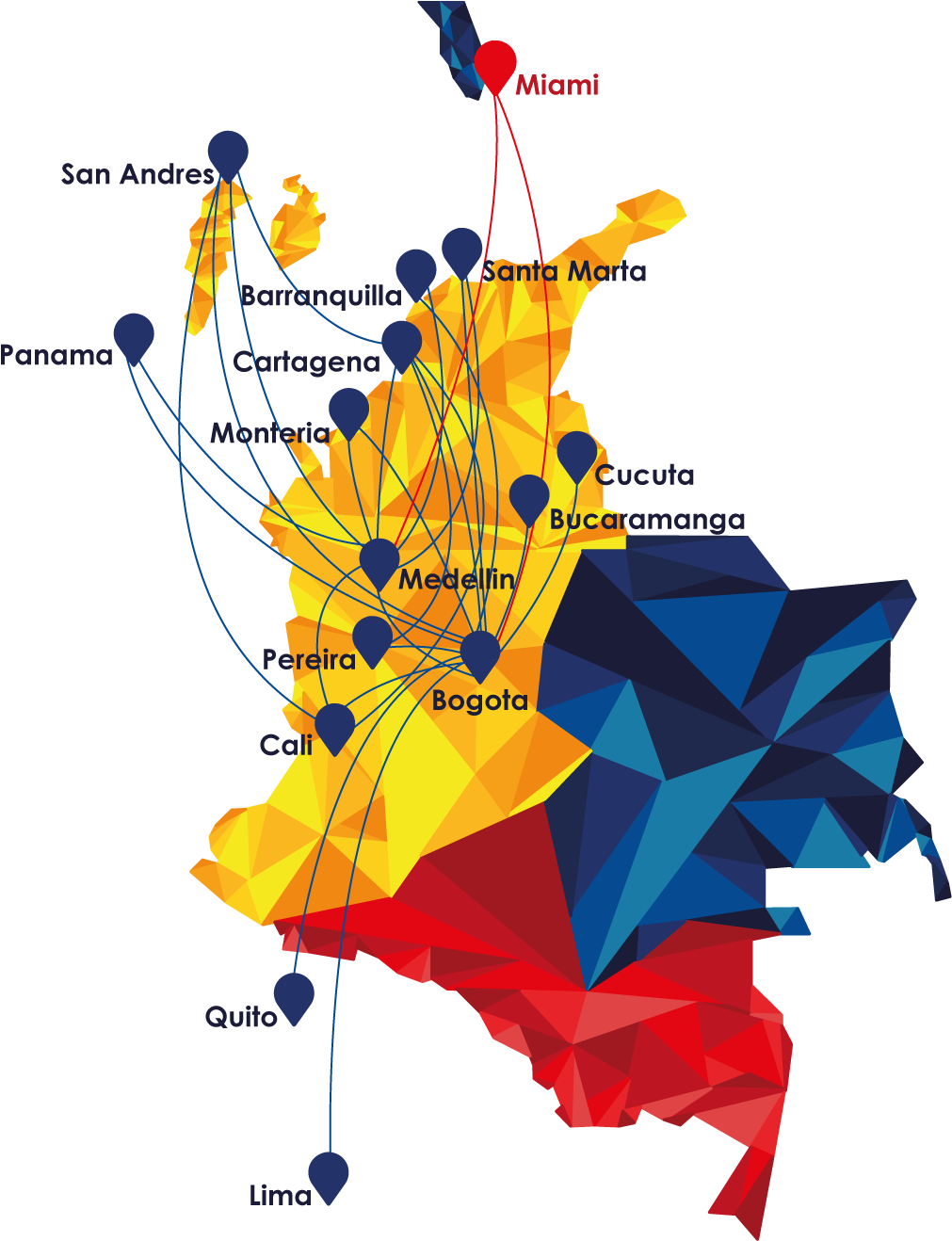 Viva Colombia Route Map - Viva Colombia Flight Map (1105x1375), Png Download