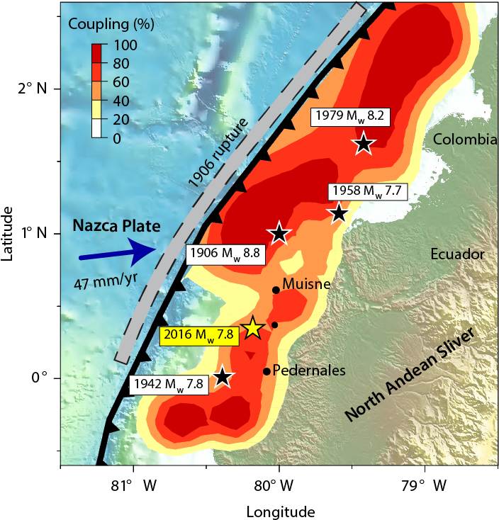 Historical Earthquakes In The Ecuador-colombia Subduction - Map (782x781), Png Download