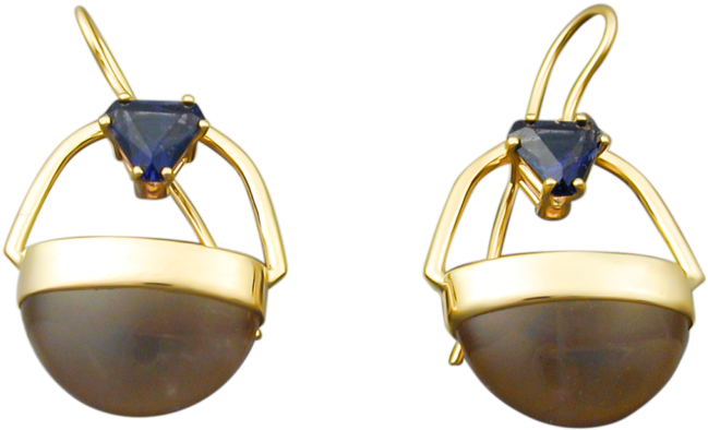 Basket Earrings With Rose Quartz And Iolite - Gold (1024x768), Png Download