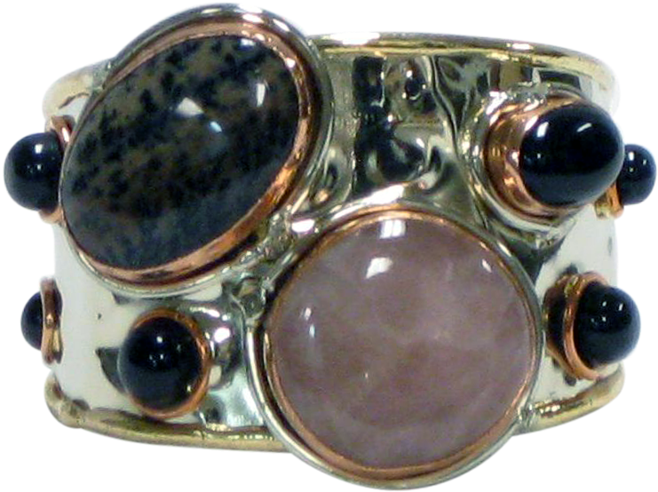 Gold White Metal Cuff W/rose Quartz, Brown Jasper & - Quartz (800x800), Png Download