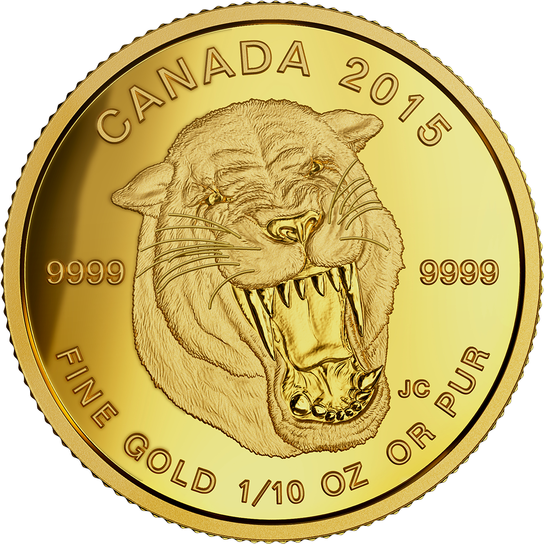 Canada 2015 Prehistoric Animals-scimitar Cat Proof - Gold Coin Prehistoric Animals American Scimitar Sabre (1198x1166), Png Download
