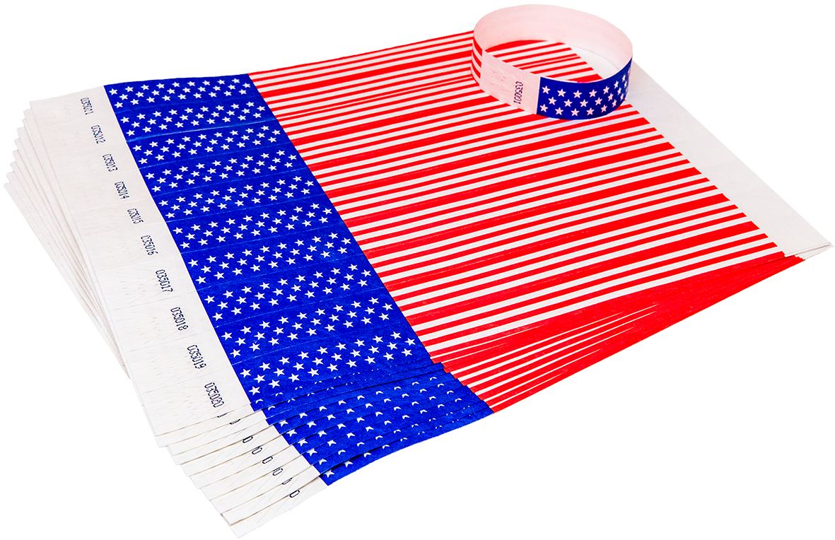 100 Pack Stars & Stripes Tyvek Wristbands - Tyvek (1200x1200), Png Download