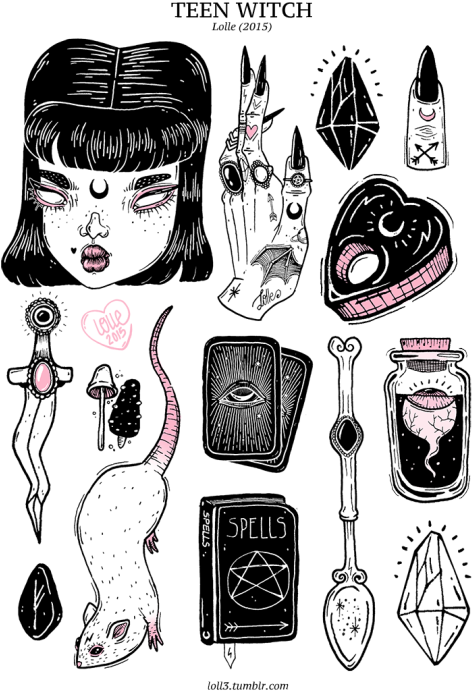 Png Black And White Download Teen Witch Lolle Art Dagger - Witch Tattoo Flash (540x720), Png Download