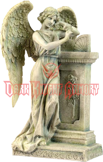 Angel Leaning On A Tombstone Statue - Statues Of Angels With Horns (733x733), Png Download