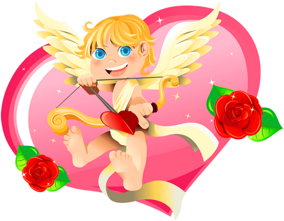 Valentine Cupid Com Coração Decor Png Clipe - Feliz Dia De San Valentin A Mis Amigos (600x471), Png Download