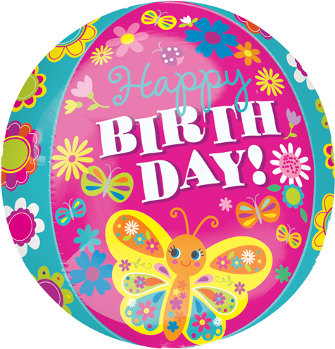 Birthday Cute Butterfly Orbz Balloon - 16" Happy Birthday Cute Butterfly Orbz Foil Balloon (500x500), Png Download