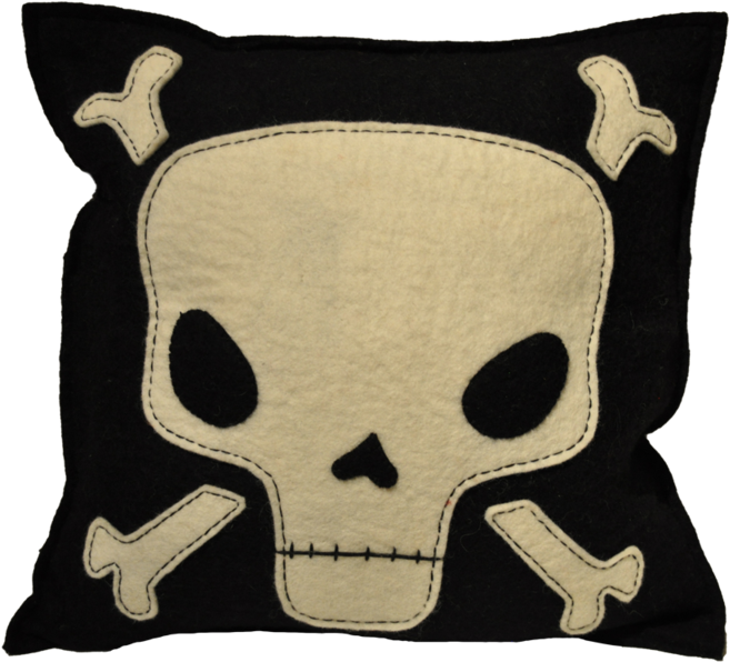 Skull & Crossbone Pillow, Felt Pillow - Skull (1024x598), Png Download