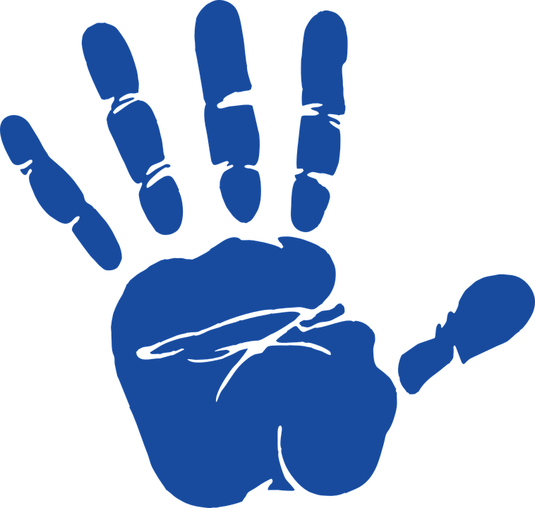 Pencil And In Color - Blue Hand Print (758x720), Png Download