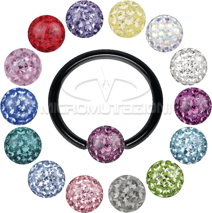 Titanium Ball Closure Ring With Clip In Crystal Ball - Wildcat. The Steel Basicline Sealed Multi Jewelled (750x750), Png Download