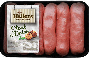 Hellers Steak And Onion Sausages - Pork (375x400), Png Download