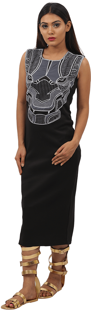 Bahubali 2 Black Appliqued Sheath Dress - Formal Wear (640x1060), Png Download