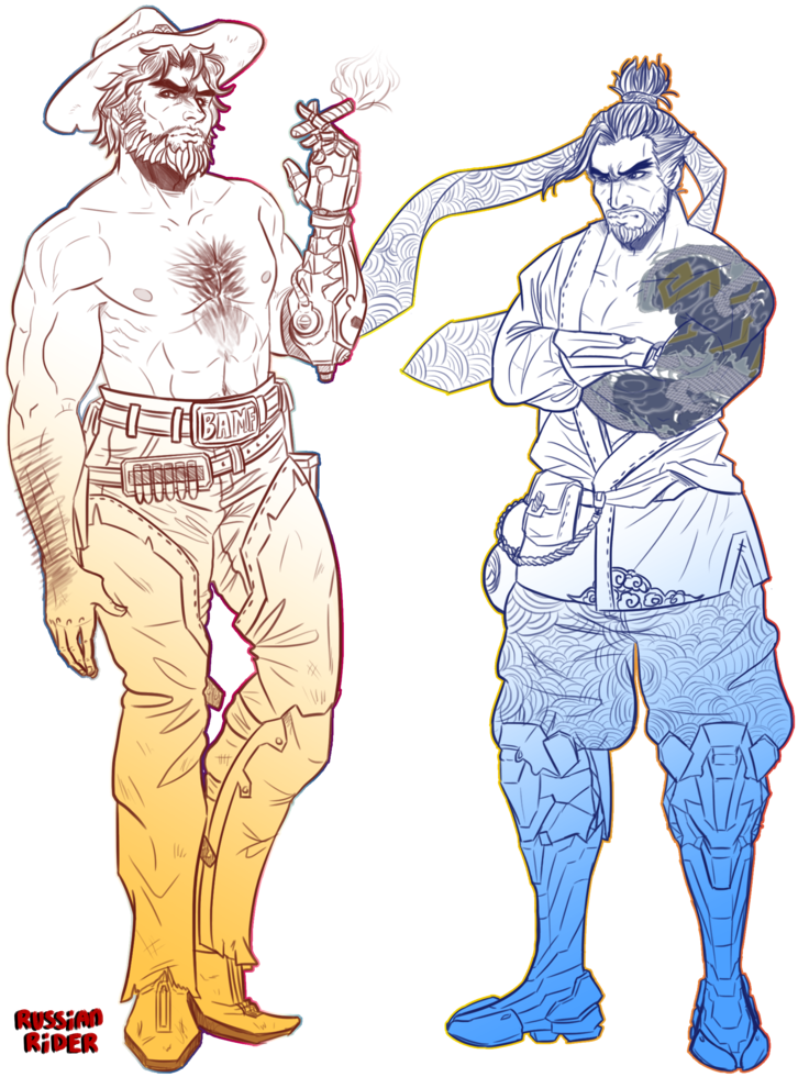 And Overwatch By Russianrider On Deviantart - Overwatch Hanzo X Mccree (791x1009), Png Download