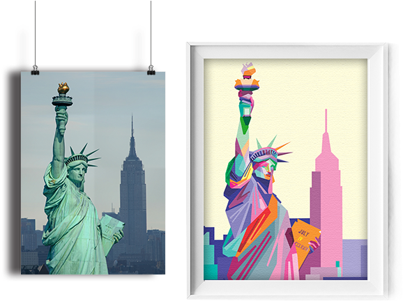 Hand Paint Me Pop Art - Statue Of Liberty (586x464), Png Download