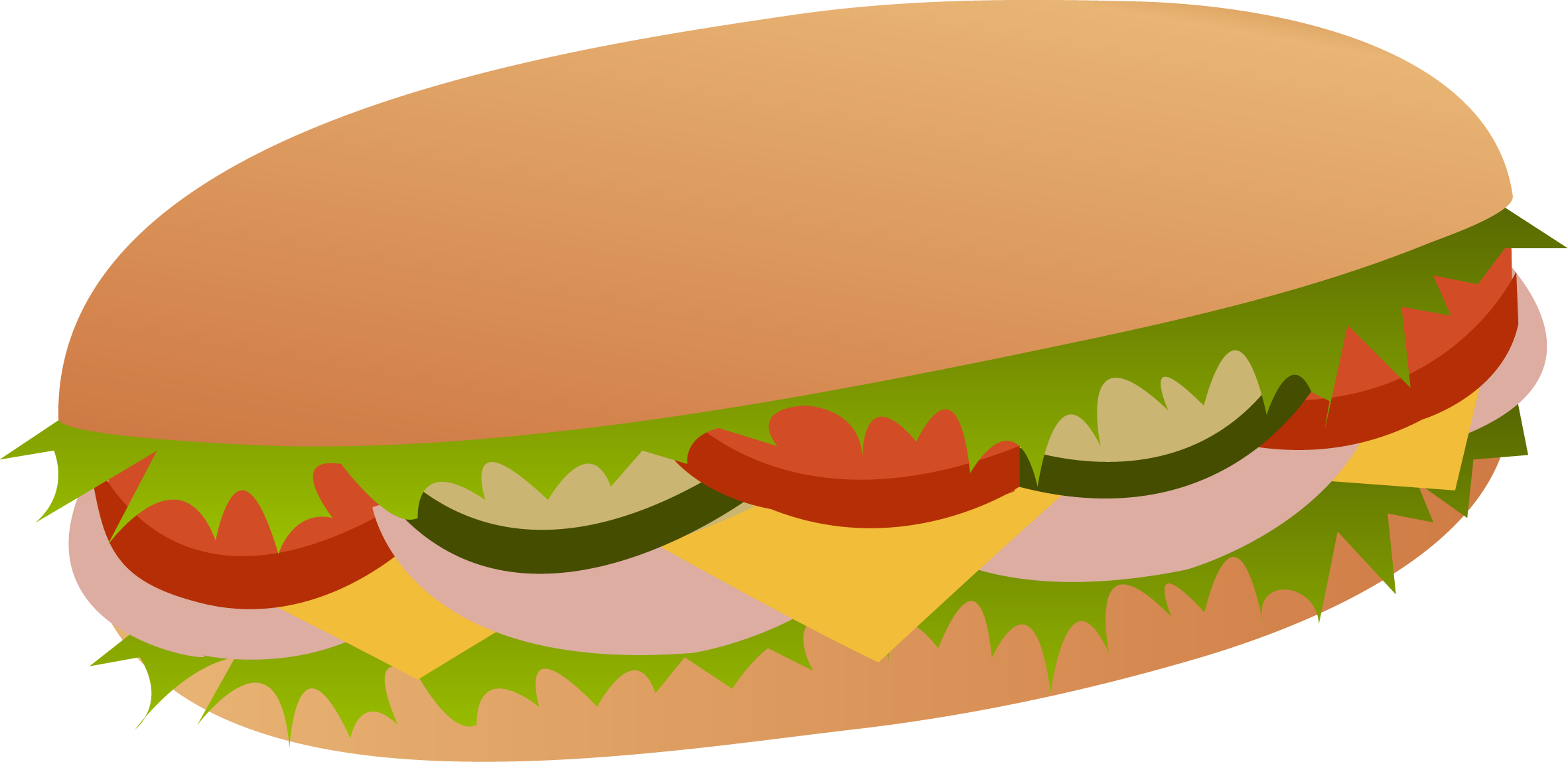Sandwich With Onion And Lettuce Png Clipart - Sub Sandwich Clipart (2363x1148), Png Download