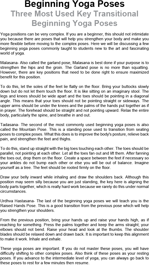 Beginning Yoga Poses - Document (562x1007), Png Download