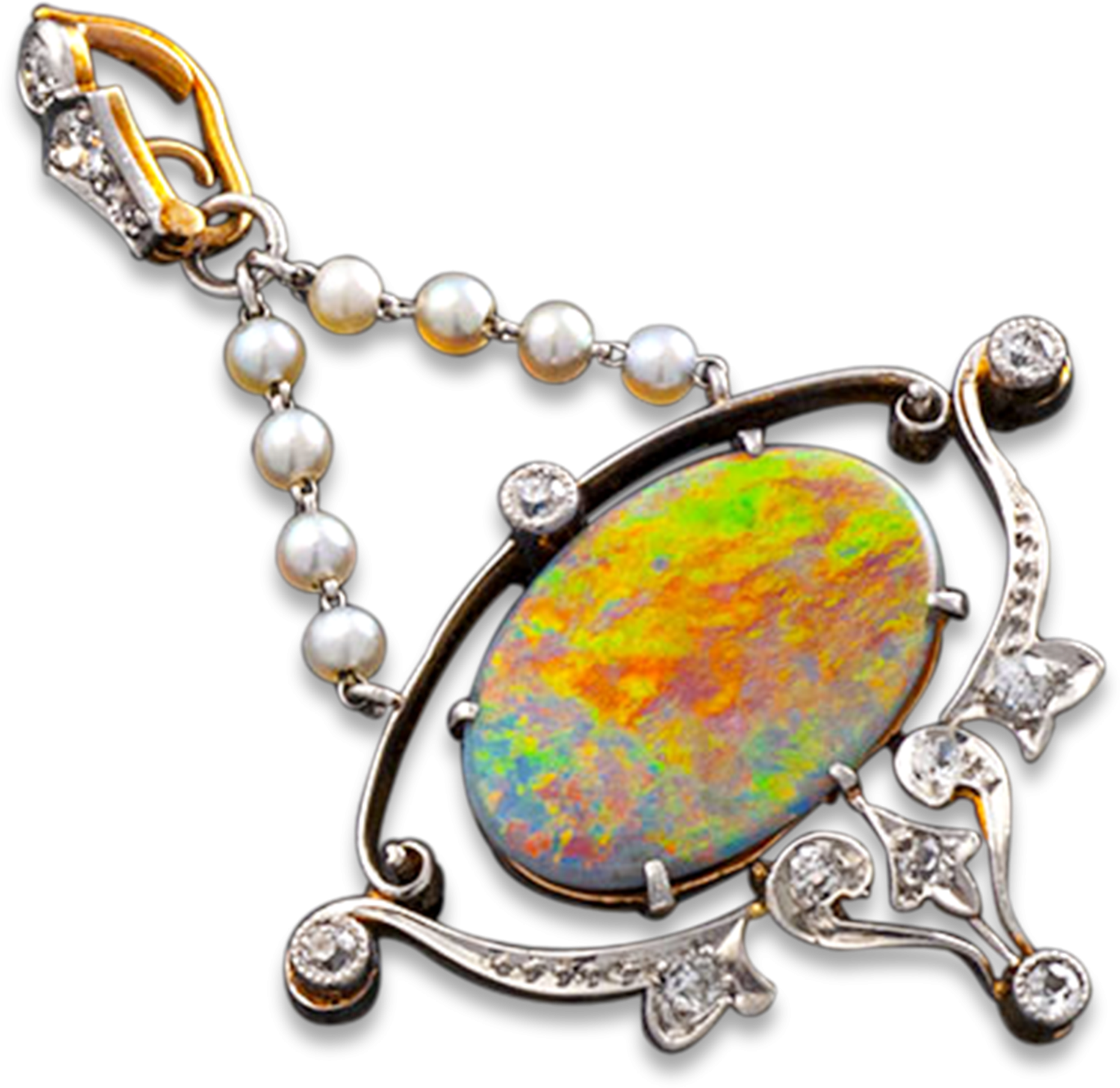 Antique Black Opal, Diamond And Pearl Pendant - Black Opal (2500x2000), Png Download