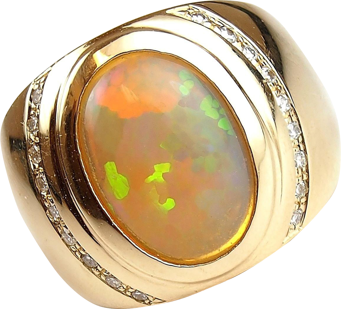 77 Ctw Gents Ethiopian Welo Opal And Diamond Ring - Opal (1162x1162), Png Download