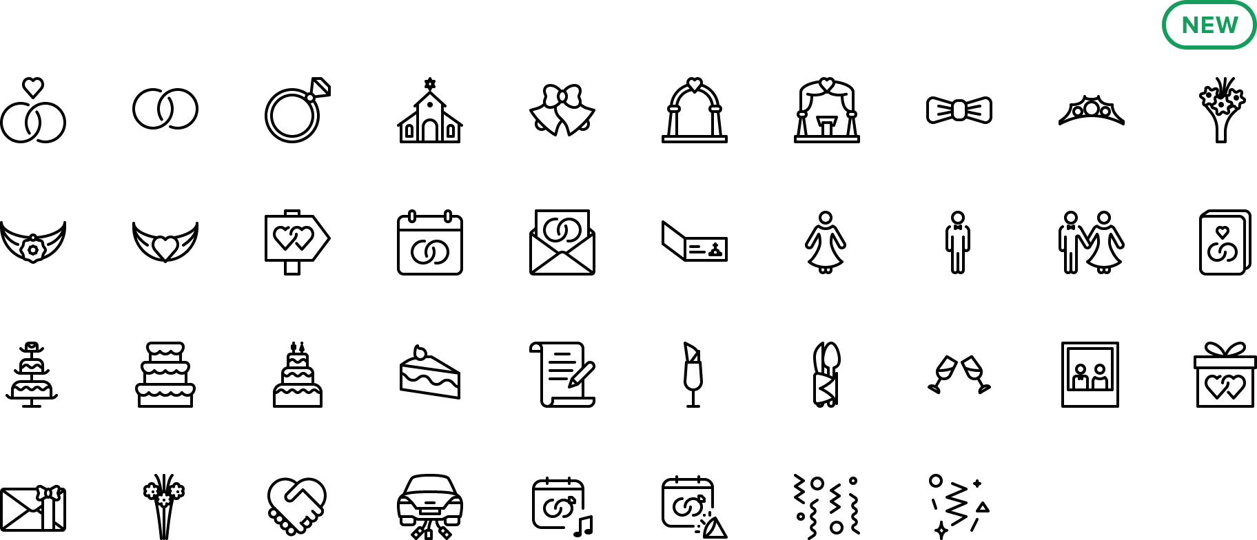 Icon Wedding - Wedding Line Icons Free (1824x784), Png Download