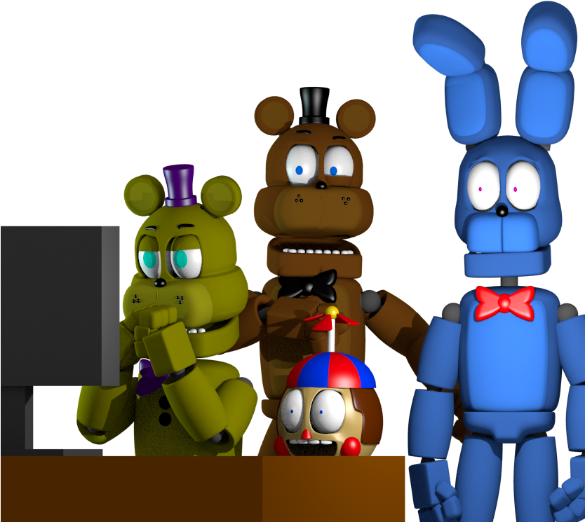 Freddy, Bonnie, Fredbear, And Bb Reacting To Something - Cartoon (833x763), Png Download