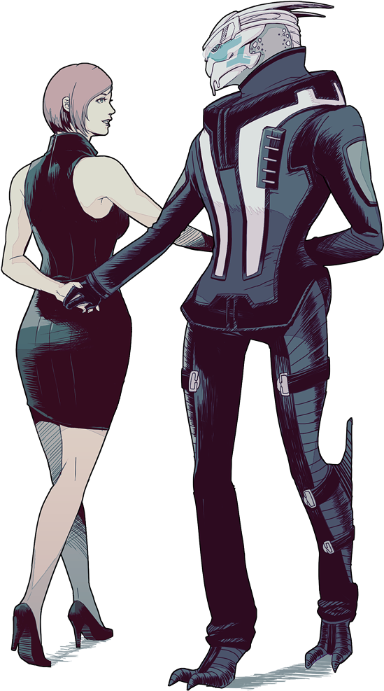 Le Double - Mass Effect Femshep And Garrus (556x1000), Png Download
