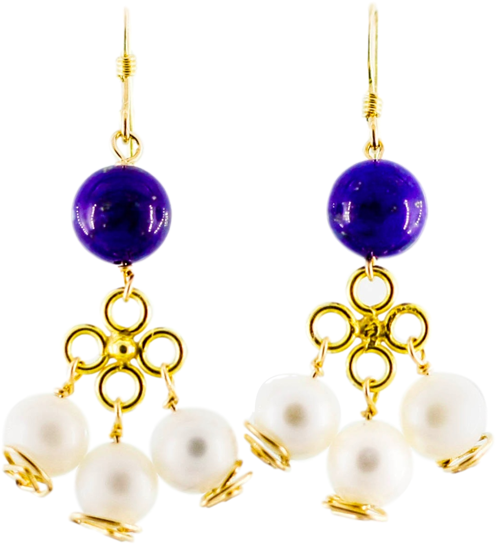 Gold Lapis And Pearl Earrings - Seeds Of Heaven Earrings, Lapis And Pearl Earrings (2290x1831), Png Download